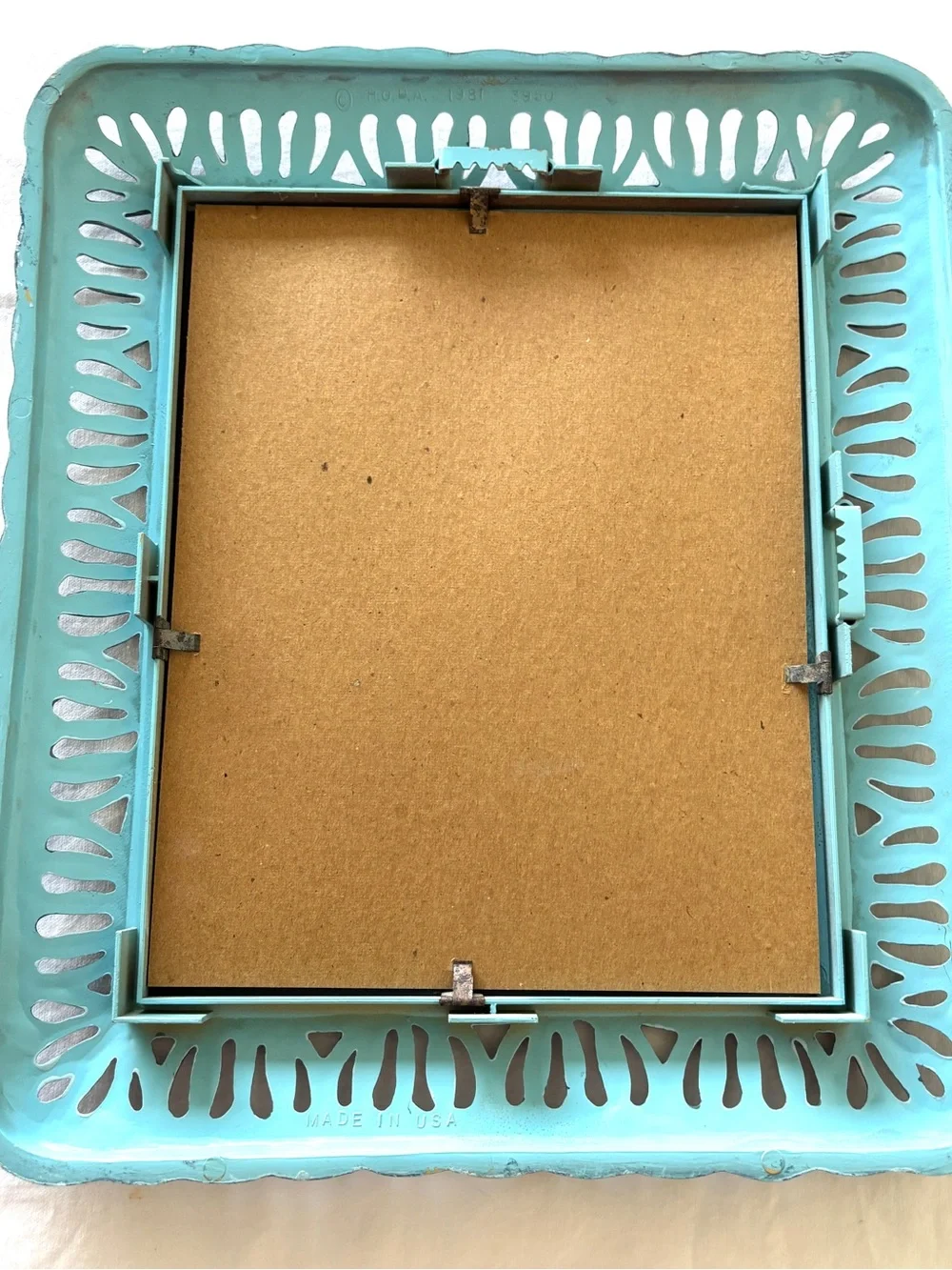 Hoda Mirror Blue 1981 Vintage Faux Wicker 3950 Wall Vertical/Horizontal Accent